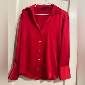 Zara Silky Button-Down Feminine Blouse